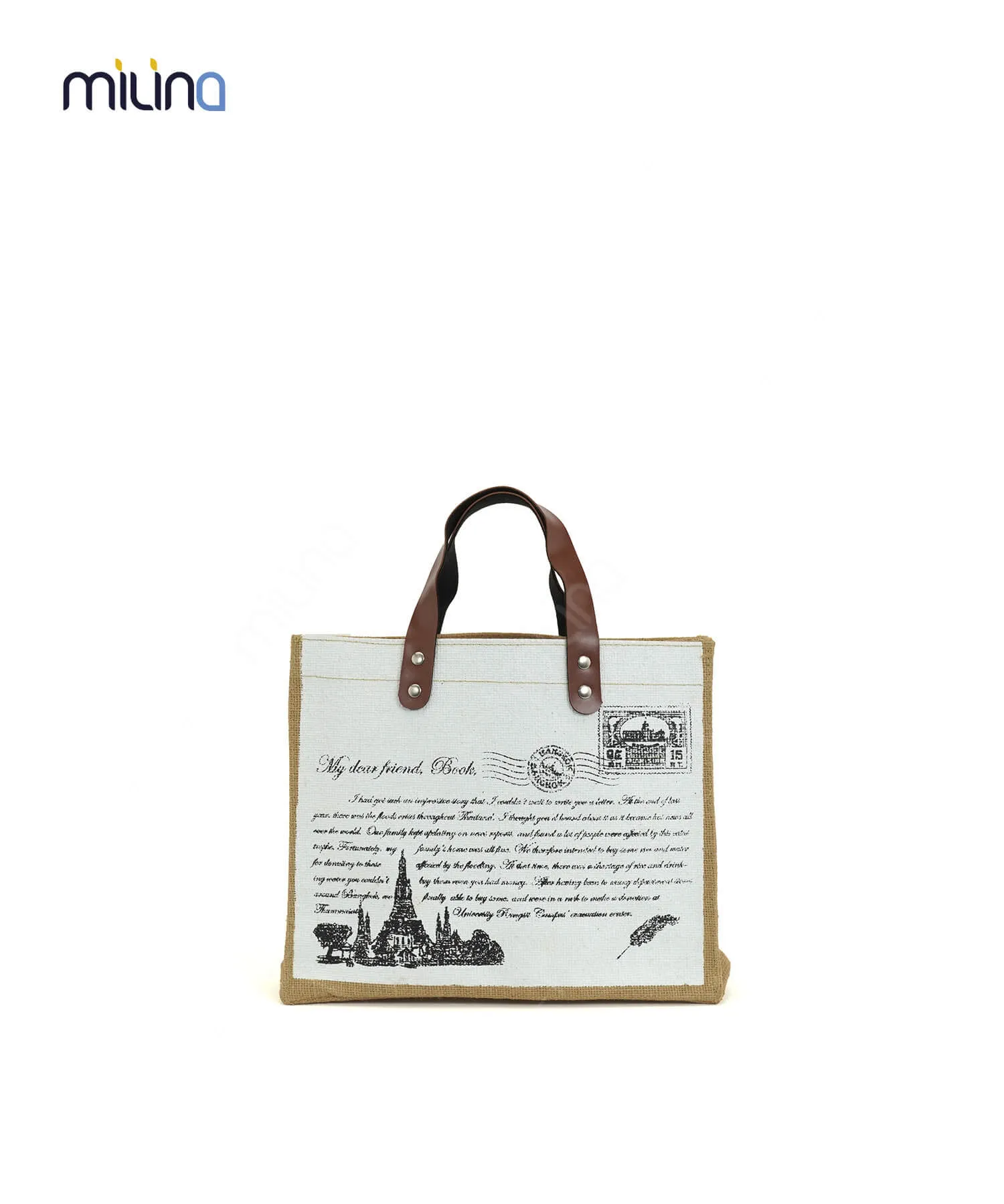 รับผลิตกระเป๋าผ้า กระเป๋าช้อปปิ้ง กระเป๋าถือผ้ากระสอบอินเดีย พิมพ์ลายไปรษณีย์ไทย - SB2003 รับผลิตกระเป๋าช้อปปิ้ง กระเป๋าถือ ตามแบบ manufacturer small shopping bag