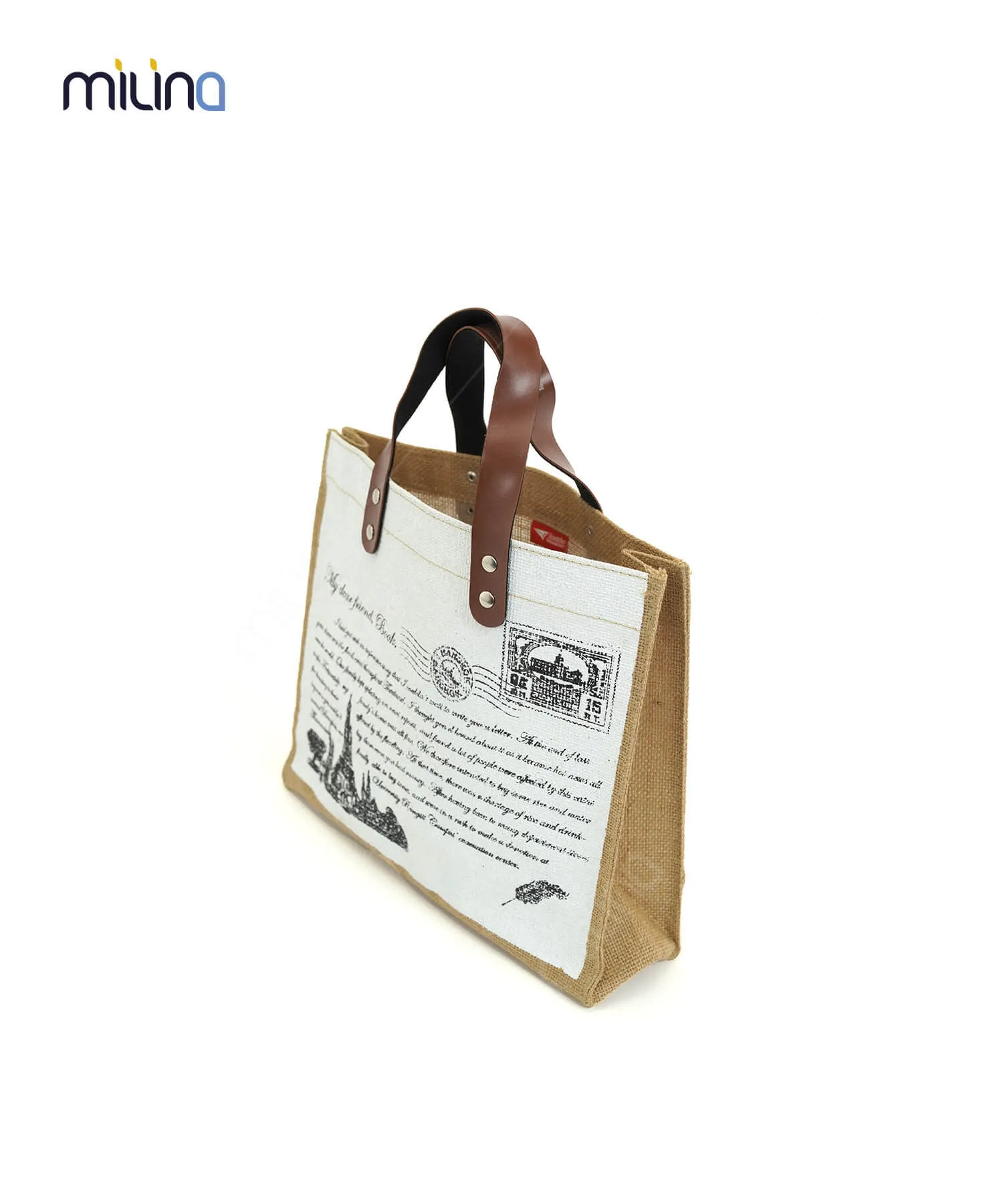 รับผลิตกระเป๋าผ้า กระเป๋าช้อปปิ้ง กระเป๋าถือผ้ากระสอบอินเดีย พิมพ์ลายไปรษณีย์ไทย - SB2003 รับผลิตกระเป๋าช้อปปิ้ง กระเป๋าถือ ตามแบบ manufacturer small shopping bag