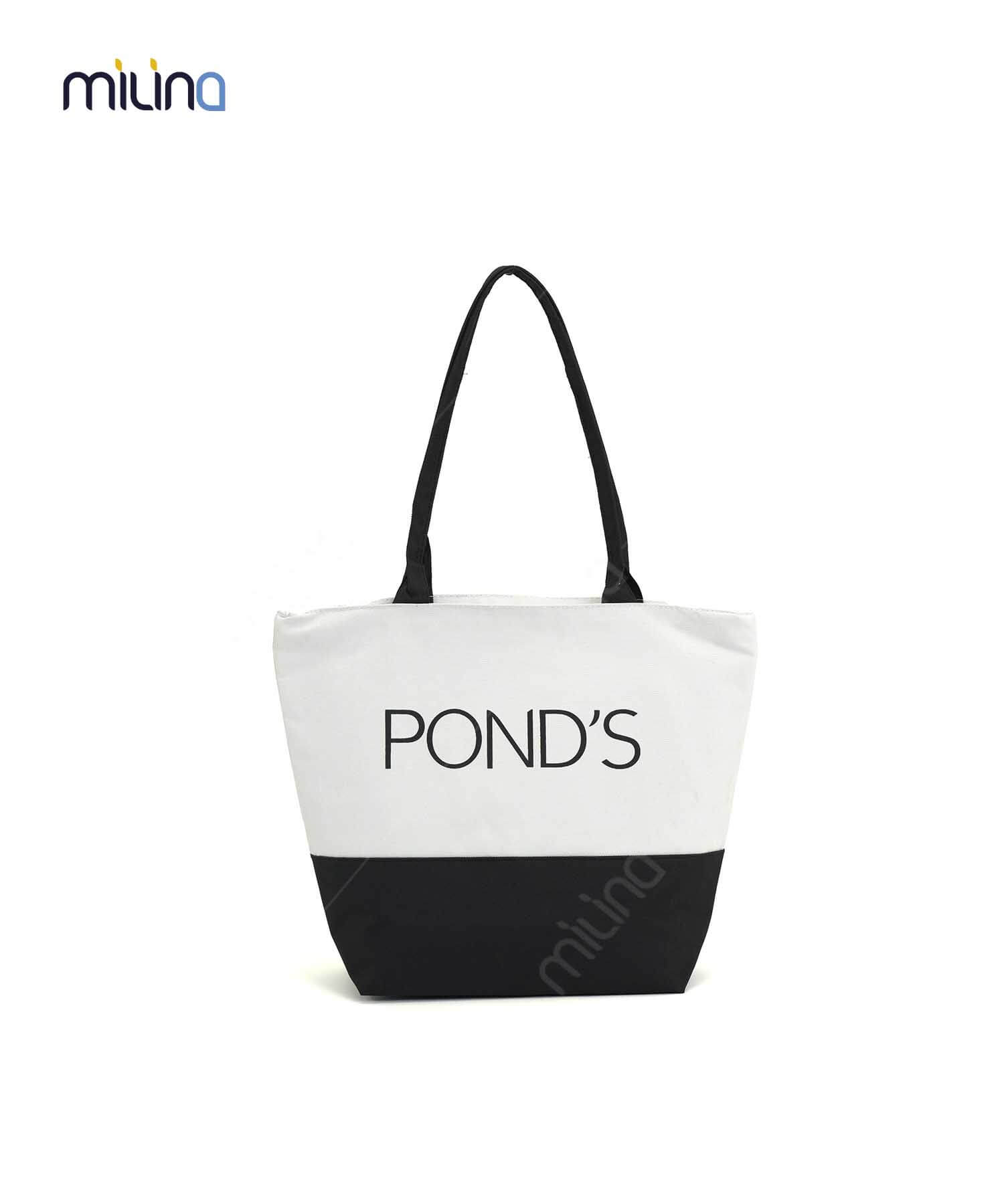 รับผลิตกระเป๋าผ้า กระเป๋าช้อปปิ้งทูโทน กระเป๋าสะพาย 600D พิมพ์โลโก้ POND’S - SB1027 รับผลิตกระเป๋าช้อปปิ้ง รับผลิตถุงผ้า รับผลิตกระเป๋าผ้า ถุงผ้า กระเป๋าผ้า กระเป๋าสะพาย ตามแบบ