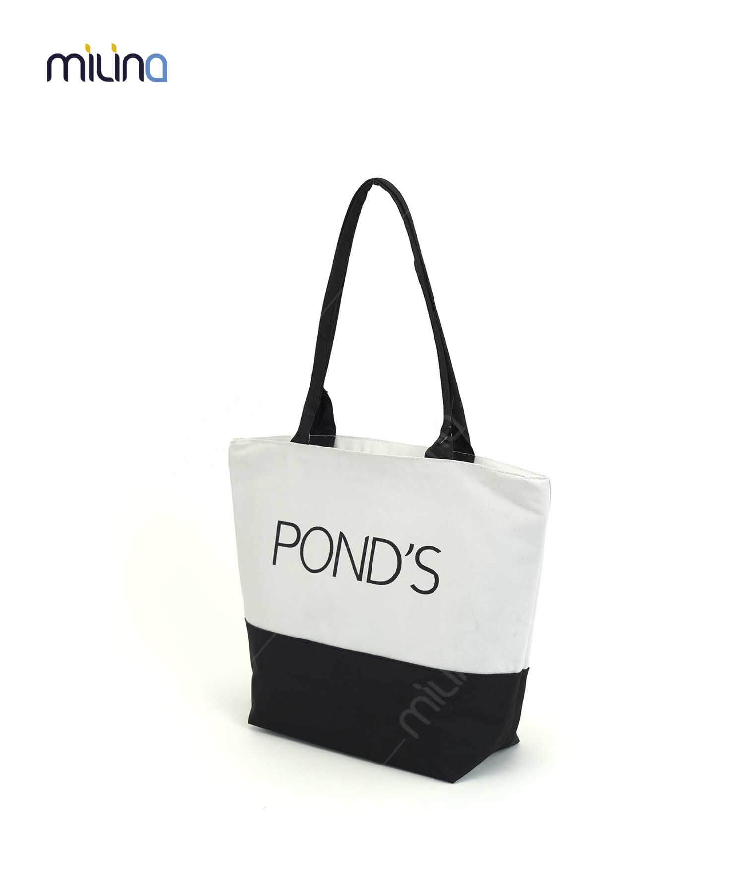 รับผลิตกระเป๋าผ้า กระเป๋าช้อปปิ้งทูโทน กระเป๋าสะพาย 600D พิมพ์โลโก้ POND’S - SB1027 รับผลิตกระเป๋าช้อปปิ้ง รับผลิตถุงผ้า รับผลิตกระเป๋าผ้า ถุงผ้า กระเป๋าผ้า กระเป๋าสะพาย ตามแบบ